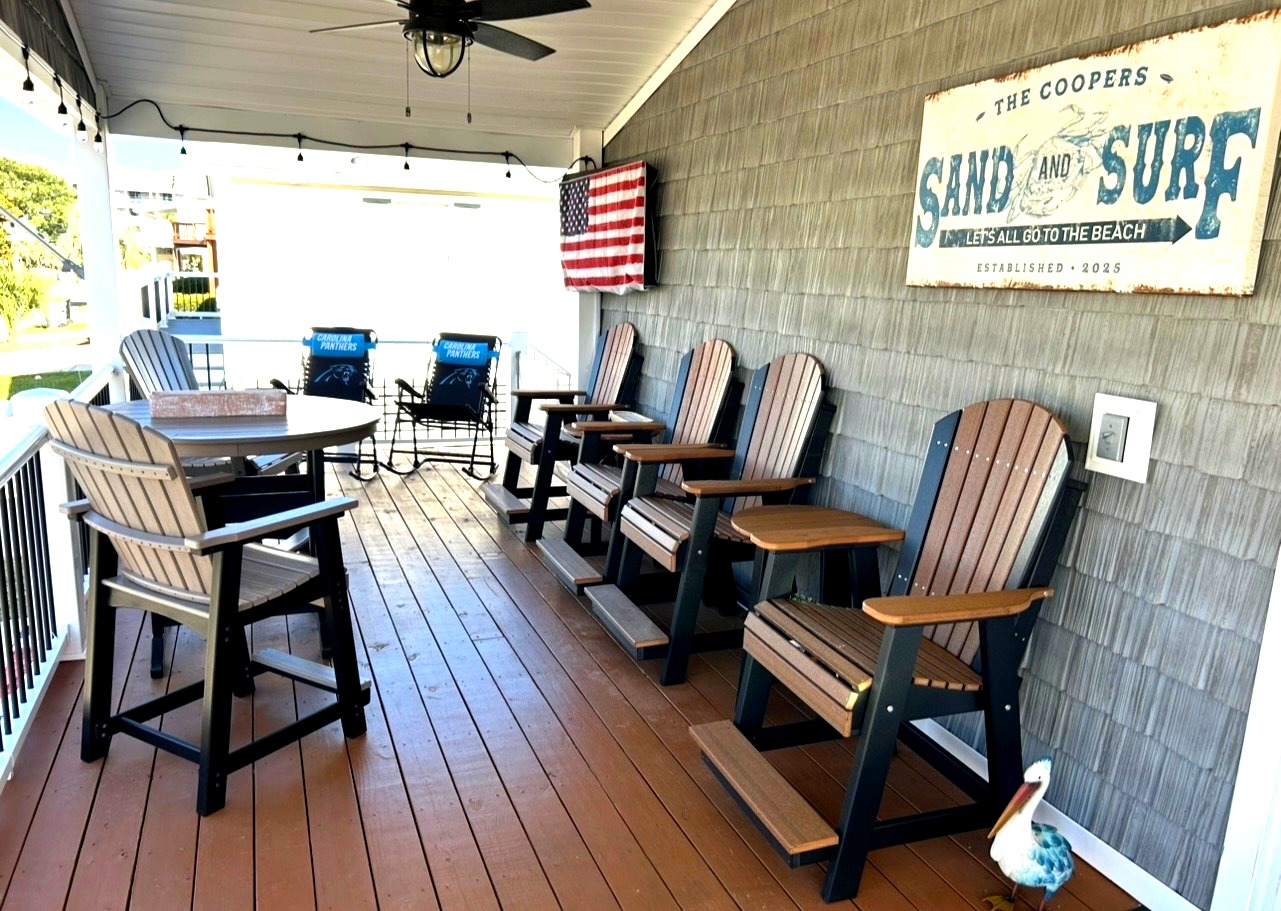 Front deck with adirondack chairs
